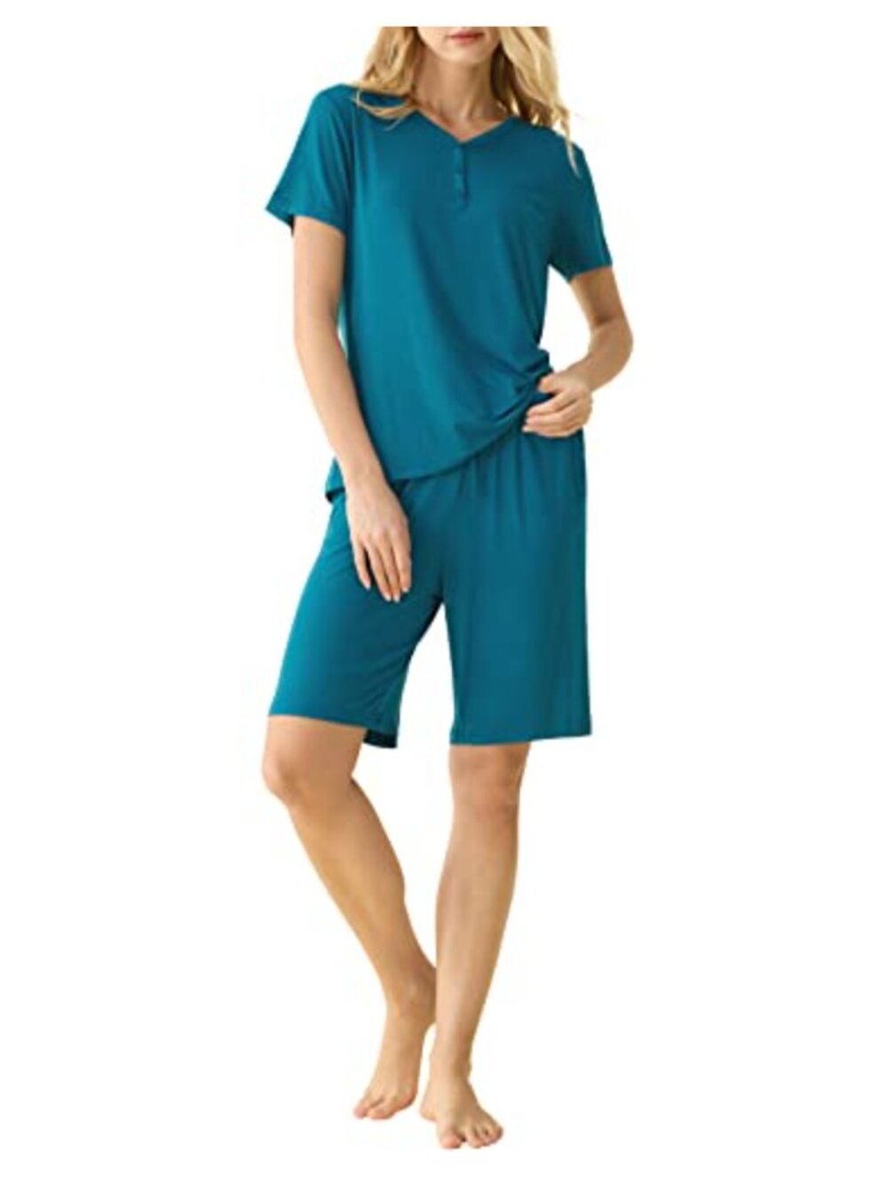 Viscose Bermuda Pajama Shorts Set V Neck Sleepwear Loungewear